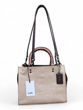 Coach 1941 Rogue 25 Gold Lame With Snakeskin Detail Satchel